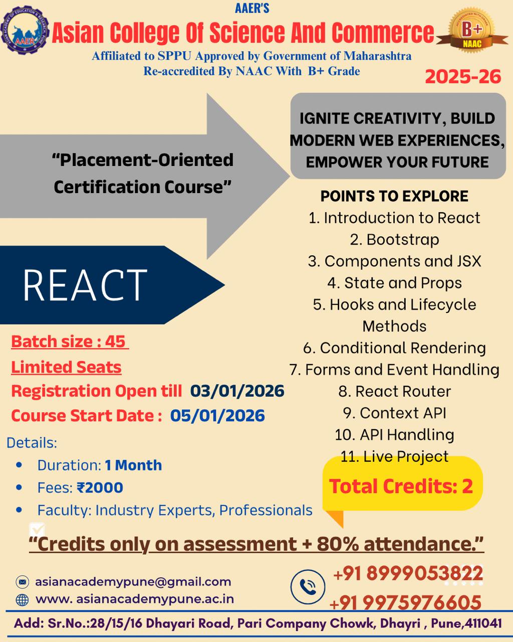 Certificate Course of React